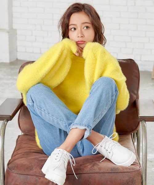 KOBE LETTUCE（コウベレタス）の「ふわふわフェザーボリュームニットトップス＊レディース/セーター[C3565]神戸レタス（ニット/セーター・レディース・グレー/オフホワイト/イエロー・FREE）」の3枚目の写真