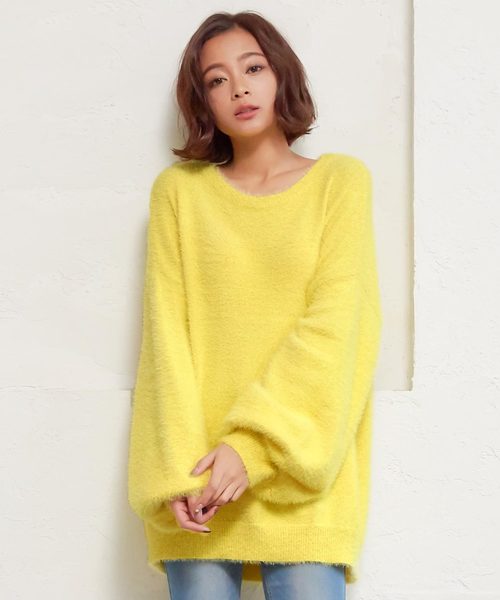 KOBE LETTUCE（コウベレタス）の「ふわふわフェザーボリュームニットトップス＊レディース/セーター[C3565]神戸レタス（ニット/セーター・レディース・グレー/オフホワイト/イエロー・FREE）」の8枚目の写真