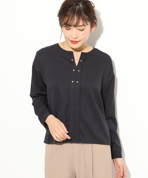 VIS（ビス）の「フロントリベット9分袖ブラウス（シャツ/ブラウス・レディース・ホワイト/ネイビー/グリーン・FREE）」の3枚目の写真