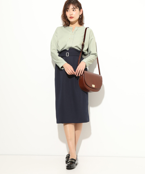 VIS（ビス）の「フロントリベット9分袖ブラウス（シャツ/ブラウス・レディース・ホワイト/ネイビー/グリーン・FREE）」の7枚目の写真