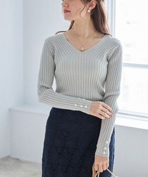 tocco closet | 袖口パール付きVネックリブニットプルオーバー(ニット/セーター)