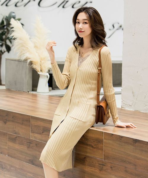 SAISON DE PAPILLON（セゾンドパピヨン）の「シェルボタン変形リブロングカーディガン（カーディガン/ボレロ・レディース・ブラウン系その他/アイボリー/ベージュ/ラベンダー・M/L）」の21枚目の写真