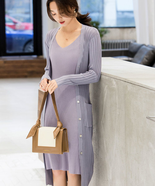 SAISON DE PAPILLON（セゾンドパピヨン）の「シェルボタン変形リブロングカーディガン（カーディガン/ボレロ・レディース・ブラウン系その他/アイボリー/ベージュ/ラベンダー・M/L）」の15枚目の写真