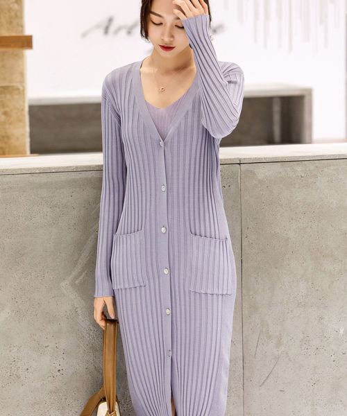 SAISON DE PAPILLON（セゾンドパピヨン）の「シェルボタン変形リブロングカーディガン（カーディガン/ボレロ・レディース・ブラウン系その他/アイボリー/ベージュ/ラベンダー・M/L）」の18枚目の写真