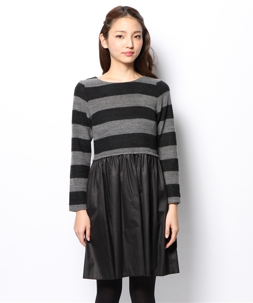 SHIPS for women(シップスフォーウィメン)の「ウール ボーダー/グログラン コンビ ワンピース(ワンピース・レディース・ブラック/キャメル/ネイビー・ONE SIZE)」の4枚目の写真