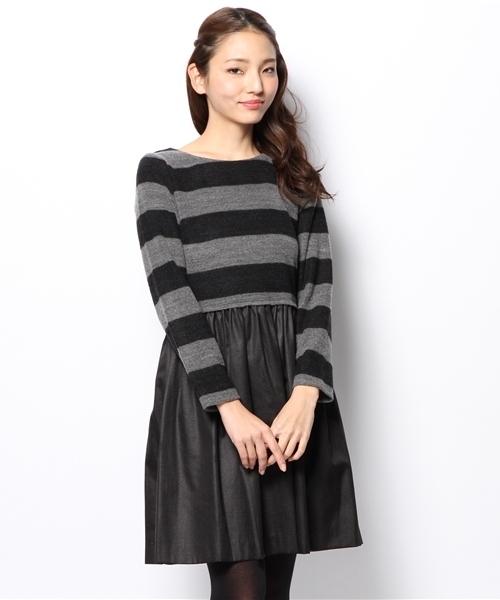 SHIPS for women(シップスフォーウィメン)の「ウール ボーダー/グログラン コンビ ワンピース(ワンピース・レディース・ブラック/キャメル/ネイビー・ONE SIZE)」の13枚目の写真
