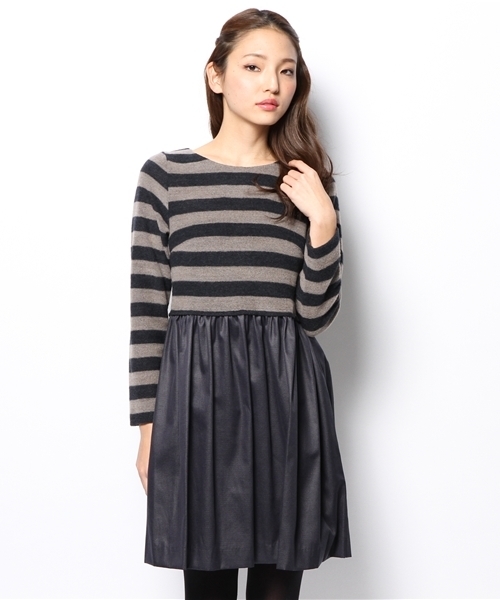 SHIPS for women(シップスフォーウィメン)の「ウール ボーダー/グログラン コンビ ワンピース(ワンピース・レディース・ブラック/キャメル/ネイビー・ONE SIZE)」の14枚目の写真