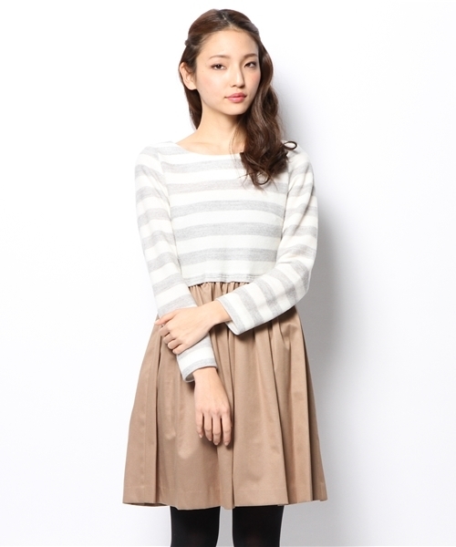 SHIPS for women(シップスフォーウィメン)の「ウール ボーダー/グログラン コンビ ワンピース(ワンピース・レディース・ブラック/キャメル/ネイビー・ONE SIZE)」の15枚目の写真