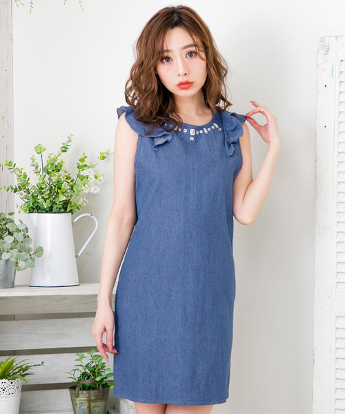 ビジュー付き肩フリルデニムワンピース ワンピース Julia Boutique ジュリアブティック のファッション通販 Zozotown