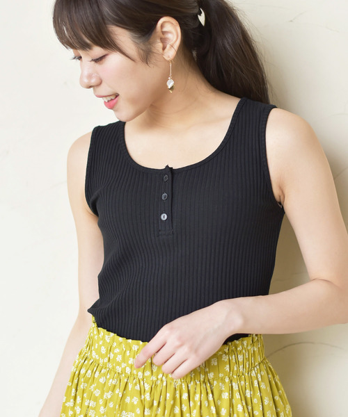 rps(アールピーエス)の「フロントボタンテレコタンクトップ(タンクトップ・レディース・ブラック/ベージュ/カーキ/アイボリー/ピンク系その他/ブルー/オレンジ・M/L)」の3枚目の写真