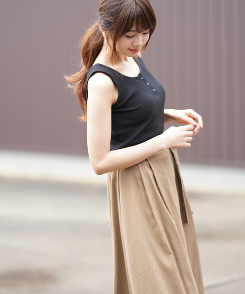 rps(アールピーエス)の「フロントボタンテレコタンクトップ(タンクトップ・レディース・ブラック/ベージュ/カーキ/アイボリー/ピンク系その他/ブルー/オレンジ・M/L)」の19枚目の写真