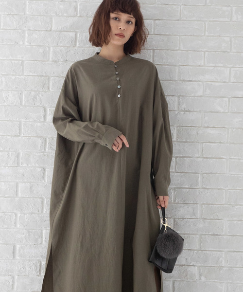 Munich（ミューニック）の「リヨセルコットンブロード　マキシシャツワンピース（ワンピース・レディース・ベージュ/ホワイト×ブルー/カーキ/ネイビー×ホワイト/テラコッタ・FREE）」の4枚目の写真