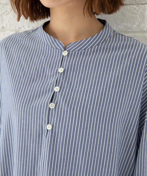 Munich（ミューニック）の「リヨセルコットンブロード　マキシシャツワンピース（ワンピース・レディース・ベージュ/ホワイト×ブルー/カーキ/ネイビー×ホワイト/テラコッタ・FREE）」の12枚目の写真