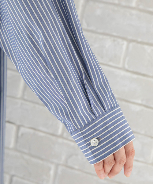 Munich（ミューニック）の「リヨセルコットンブロード　マキシシャツワンピース（ワンピース・レディース・ベージュ/ホワイト×ブルー/カーキ/ネイビー×ホワイト/テラコッタ・FREE）」の15枚目の写真