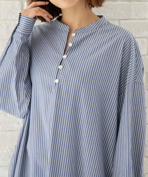 Munich（ミューニック）の「リヨセルコットンブロード　マキシシャツワンピース（ワンピース・レディース・ベージュ/ホワイト×ブルー/カーキ/ネイビー×ホワイト/テラコッタ・FREE）」の17枚目の写真