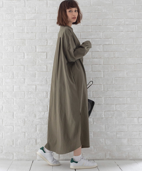 Munich（ミューニック）の「リヨセルコットンブロード　マキシシャツワンピース（ワンピース・レディース・ベージュ/ホワイト×ブルー/カーキ/ネイビー×ホワイト/テラコッタ・FREE）」の20枚目の写真