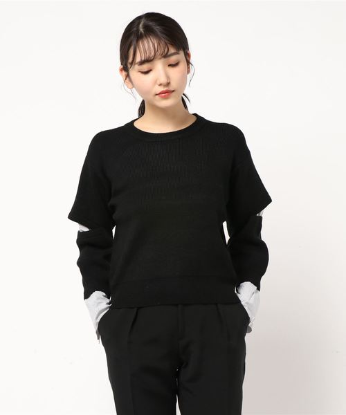 EMODA（エモダ）の「DOCKING CUFF KNIT（ニット/セーター・レディース・ブラック/グレー/ピンク・FREE）」の2枚目の写真