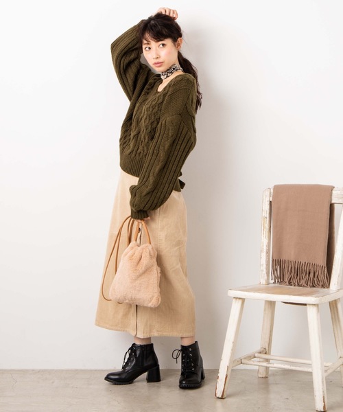 WEGO（ウィゴー）の「WEGO/【セットアップ対応商品】コーデュロイボタンタイトミモレスカート（スカート・レディース・ブラック/ベージュ/カーキ/アイボリー/ブラウン/ホワイト・FREE）」の18枚目の写真