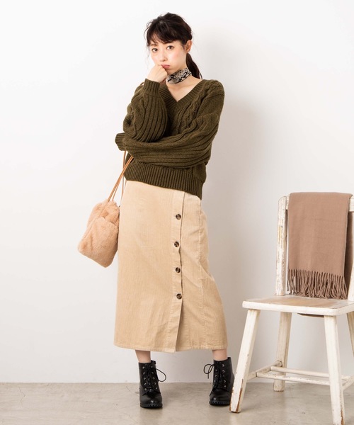 WEGO（ウィゴー）の「WEGO/【セットアップ対応商品】コーデュロイボタンタイトミモレスカート（スカート・レディース・ブラック/ベージュ/カーキ/アイボリー/ブラウン/ホワイト・FREE）」の16枚目の写真