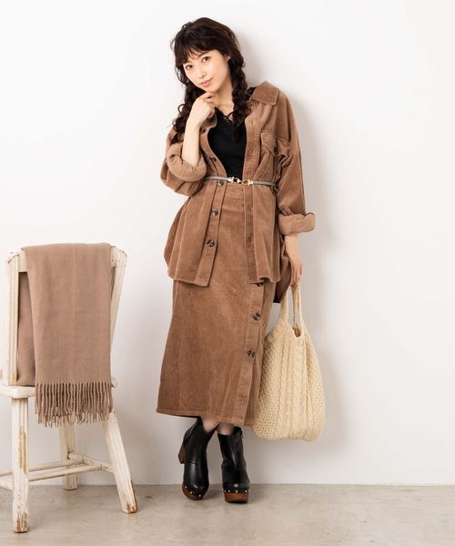 WEGO（ウィゴー）の「WEGO/【セットアップ対応商品】コーデュロイボタンタイトミモレスカート（スカート・レディース・ブラック/ベージュ/カーキ/アイボリー/ブラウン/ホワイト・FREE）」の11枚目の写真