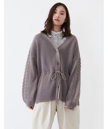 POU DOU DOU | ケーブル編みチュニックニットカーディガン(ニット/セーター)