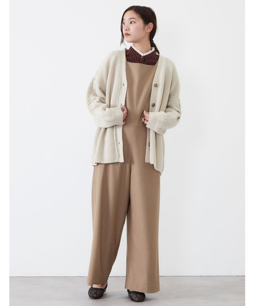 POU DOU DOU(プードゥドゥ)の「ケーブル編みチュニックニットカーディガン(ニット/セーター・レディース・キナリ/モカ/グリーン・3)」の10枚目の写真