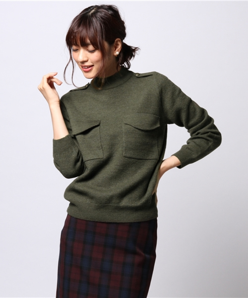 ELFORBR(エルフォーブル)の「圧縮ウールミリタリープルオーバー(ニット/セーター・レディース・チャコールグレー/カーキ・MEDIUM)」の1枚目の写真
