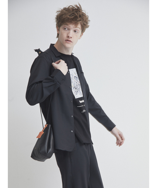 ABAHOUSE（アバハウス）の「【セットアップ対応】ライトウール  Vネック スキッパー シャツ（シャツ/ブラウス・メンズ・チャコールグレー/カーキ/オレンジ系その他/グレイッシュベージュ・44/46/48）」の2枚目の写真