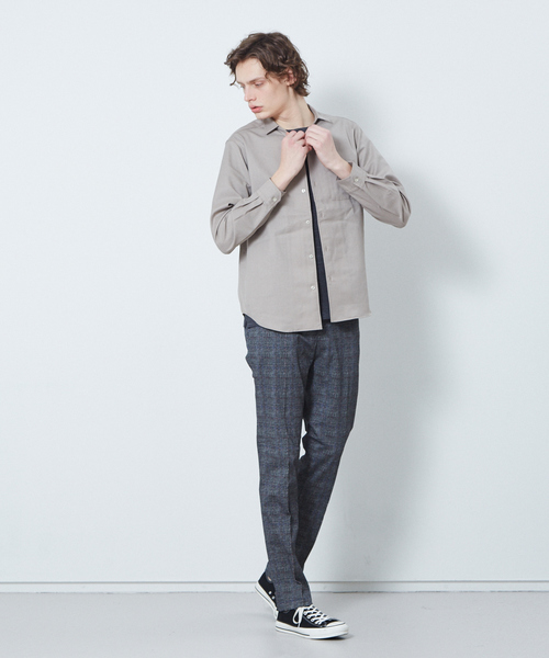 ABAHOUSE（アバハウス）の「【セットアップ対応】ライトウール  Vネック スキッパー シャツ（シャツ/ブラウス・メンズ・チャコールグレー/カーキ/オレンジ系その他/グレイッシュベージュ・44/46/48）」の19枚目の写真