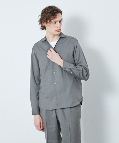 ABAHOUSE（アバハウス）の「【セットアップ対応】ライトウール  Vネック スキッパー シャツ（シャツ/ブラウス・メンズ・チャコールグレー/カーキ/オレンジ系その他/グレイッシュベージュ・44/46/48）」の17枚目の写真