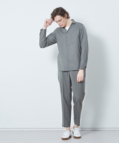 ABAHOUSE（アバハウス）の「【セットアップ対応】ライトウール  Vネック スキッパー シャツ（シャツ/ブラウス・メンズ・チャコールグレー/カーキ/オレンジ系その他/グレイッシュベージュ・44/46/48）」の16枚目の写真