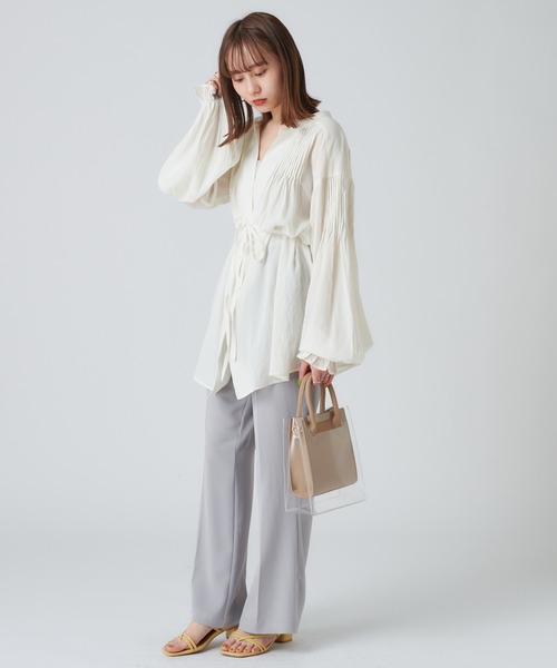shellerシェリエピンタックボリュームシャツトップス Dot volume bowtie blouse – shéller / シェリエ