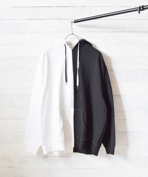TRAP/U (トラップユー)の「【69】【TRAP/U】シンメトリー配色裏毛プルパーカ(Tシャツ/カットソー・レディース・カーキ/ベージュ/オフホワイト・MEDIUM/LARGE)」の4枚目の写真