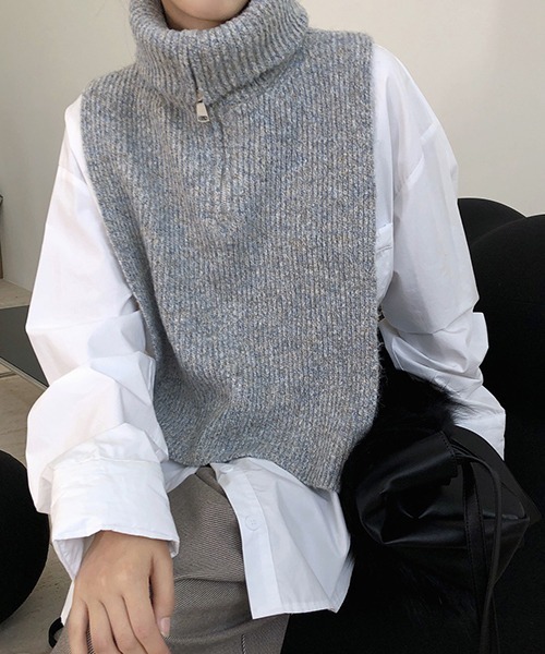 chuclla(チュクラ)の「【chuclla】Zip high-necked knit vest chw1396(ベスト・レディース・ライトグレー/ダークグレー・FREE)」の2枚目の写真