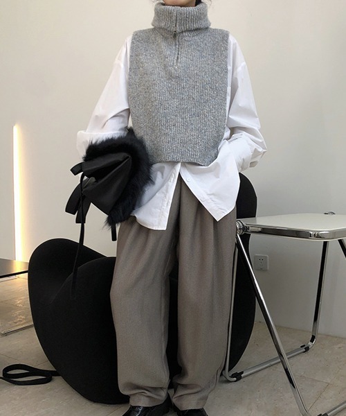 chuclla(チュクラ)の「【chuclla】Zip high-necked knit vest chw1396(ベスト・レディース・ライトグレー/ダークグレー・FREE)」の3枚目の写真