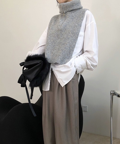chuclla(チュクラ)の「【chuclla】Zip high-necked knit vest chw1396(ベスト・レディース・ライトグレー/ダークグレー・FREE)」の4枚目の写真