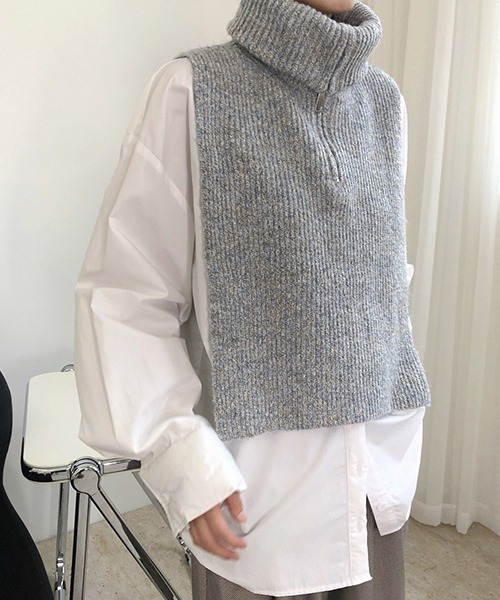 chuclla(チュクラ)の「【chuclla】Zip high-necked knit vest chw1396(ベスト・レディース・ライトグレー/ダークグレー・FREE)」の6枚目の写真