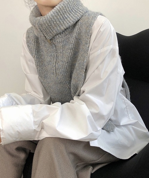 chuclla(チュクラ)の「【chuclla】Zip high-necked knit vest chw1396(ベスト・レディース・ライトグレー/ダークグレー・FREE)」の9枚目の写真
