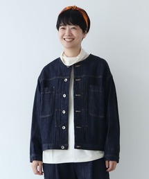 yuni | △cotton denim ノーカラー ブルゾン(デニムジャケット)