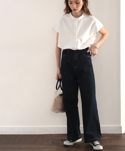 classicalelf（クラシカルエルフ）の「シャツ見えするのにシワになりにくい！綿100％。しっかり生地のバンドカラーカットソー（シャツ/ブラウス・レディース・グレイッシュベージュ/ホワイト/ブラック/ナチュラル/ライトグレー/グリーン系その他/ブルーグリーン・X-LARGE/MEDIUM/LARGE/SMALL）」の14枚目の写真