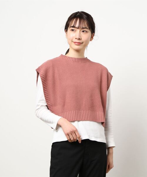 パシオーネ　 鹿の子編み　ニットベスト　ジレ　トップス　半袖 楽天市場】ベスト レディース ニットベスト ワイド トップス