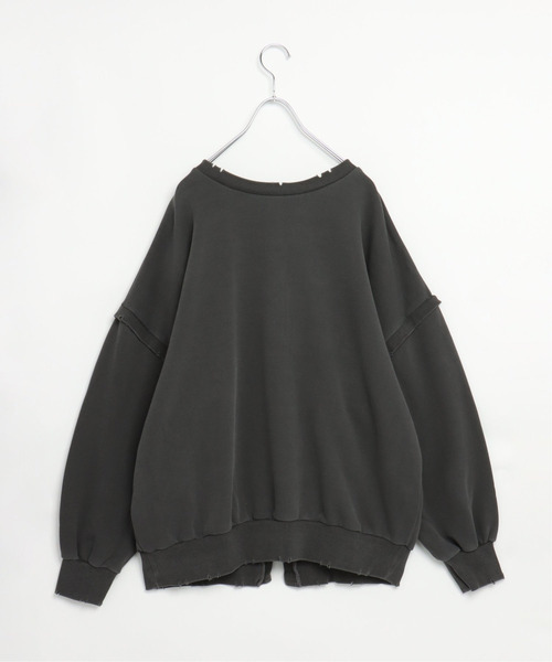 VENCEEXCHANGE（ヴァンスエクスチェンジ）の「2Wayダメージ裏毛ピグメント（Tシャツ/カットソー・レディース・ブラック/オフホワイト/ライム・M）」の6枚目の写真