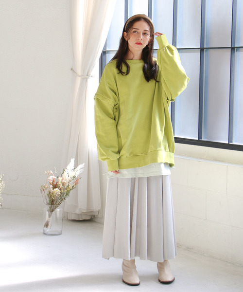 VENCEEXCHANGE（ヴァンスエクスチェンジ）の「2Wayダメージ裏毛ピグメント（Tシャツ/カットソー・レディース・ブラック/オフホワイト/ライム・M）」の12枚目の写真