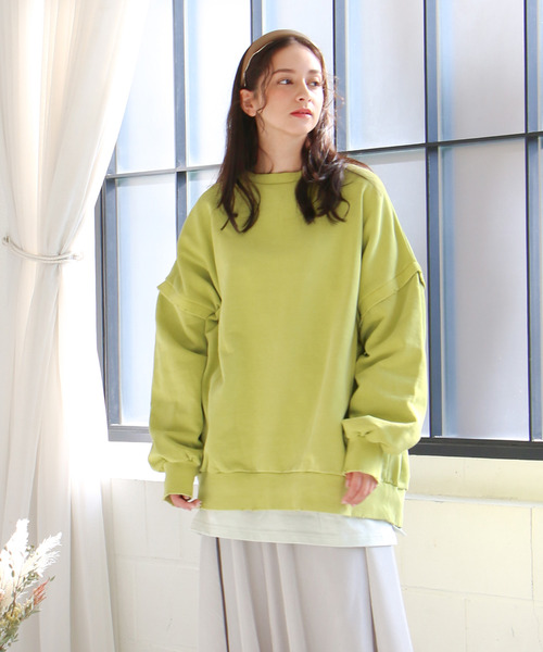 VENCEEXCHANGE（ヴァンスエクスチェンジ）の「2Wayダメージ裏毛ピグメント（Tシャツ/カットソー・レディース・ブラック/オフホワイト/ライム・M）」の13枚目の写真