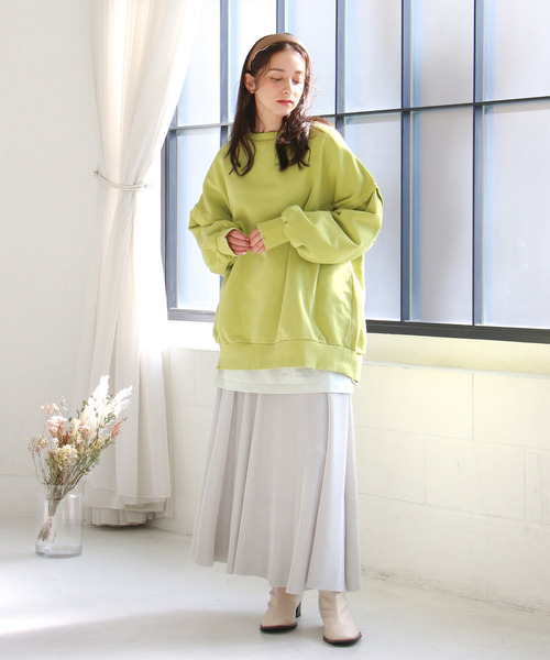 VENCEEXCHANGE（ヴァンスエクスチェンジ）の「2Wayダメージ裏毛ピグメント（Tシャツ/カットソー・レディース・ブラック/オフホワイト/ライム・M）」の14枚目の写真