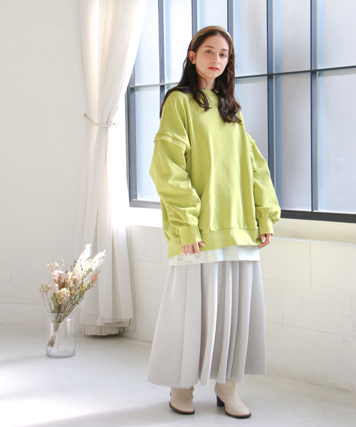 VENCEEXCHANGE（ヴァンスエクスチェンジ）の「2Wayダメージ裏毛ピグメント（Tシャツ/カットソー・レディース・ブラック/オフホワイト/ライム・M）」の15枚目の写真