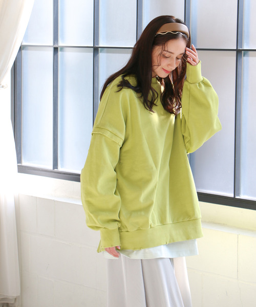 VENCEEXCHANGE（ヴァンスエクスチェンジ）の「2Wayダメージ裏毛ピグメント（Tシャツ/カットソー・レディース・ブラック/オフホワイト/ライム・M）」の17枚目の写真