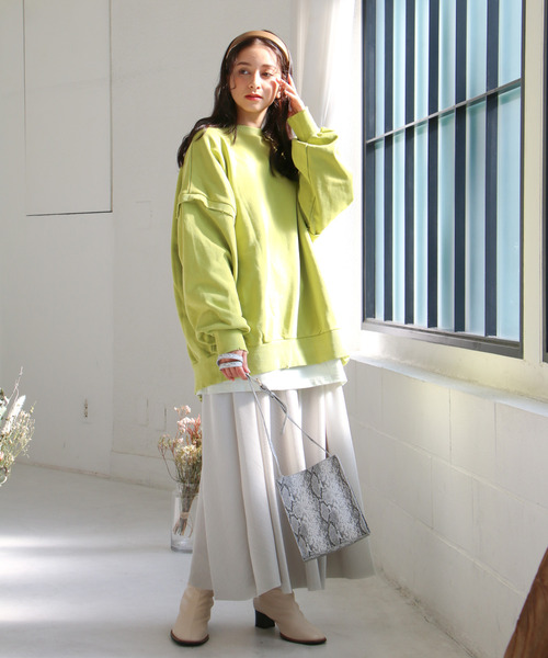 VENCEEXCHANGE（ヴァンスエクスチェンジ）の「2Wayダメージ裏毛ピグメント（Tシャツ/カットソー・レディース・ブラック/オフホワイト/ライム・M）」の19枚目の写真