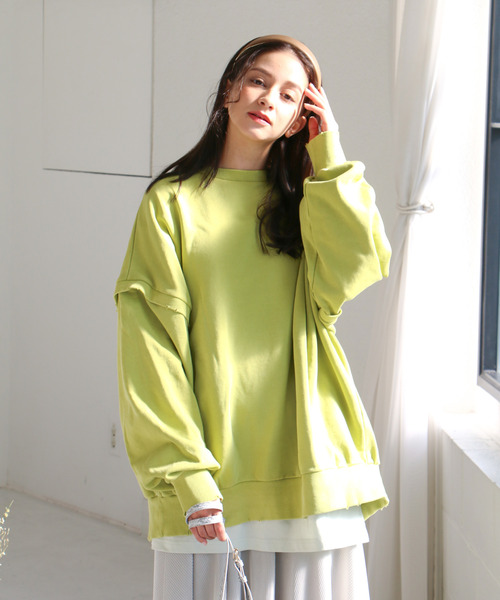 VENCEEXCHANGE（ヴァンスエクスチェンジ）の「2Wayダメージ裏毛ピグメント（Tシャツ/カットソー・レディース・ブラック/オフホワイト/ライム・M）」の20枚目の写真