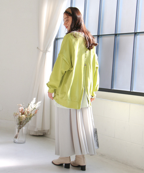 VENCEEXCHANGE（ヴァンスエクスチェンジ）の「2Wayダメージ裏毛ピグメント（Tシャツ/カットソー・レディース・ブラック/オフホワイト/ライム・M）」の21枚目の写真